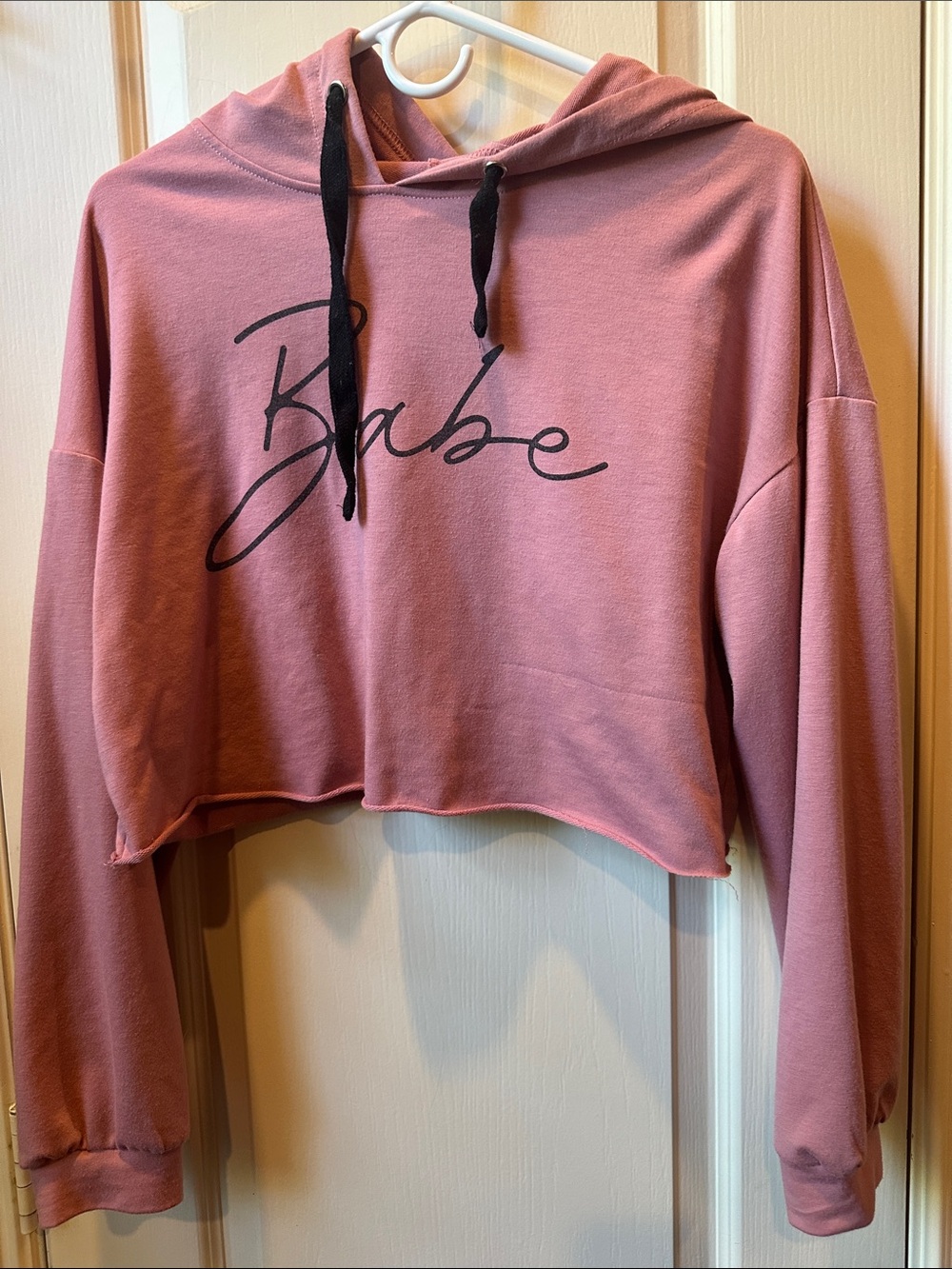 'Babe' Cropped Hoodie - Dusty Rose with Black Drawstrings
